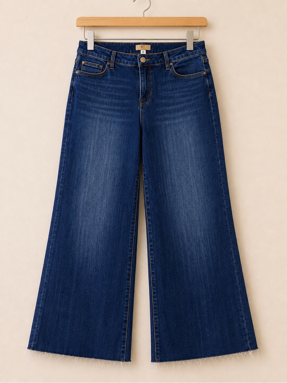 KUT from the Kloth Meg Fab AB Dark Wash Wide Leg High Rise Stretch Raw Hem Jeans - Picture 4 of 9